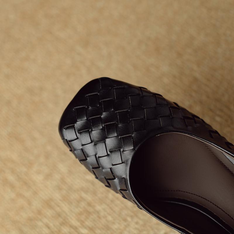 Fashion Women's New Spring and Autumn Square Head Genuine Leather Printed Cowhide Soft Low Heel Large Casual Single Shoes