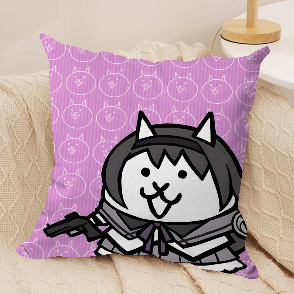 B-Battle Cats Anime Cushion Cover Soft Plush Fabric Double-Sided Printed Sofa Cushion Cover for All Seasons Home Decor Gift
