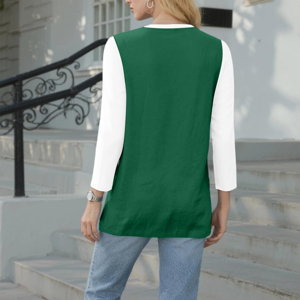 Women's Casual Fashion Sexy Comfortable V-neck Button Stitching Color Three-quarter Sleeve Top