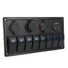Car Boat Rocker Switch Panel Blue LED Light with Dual USB Voltmeter Cigarette Lighter 12‑24V for Yachts Ships Caravans