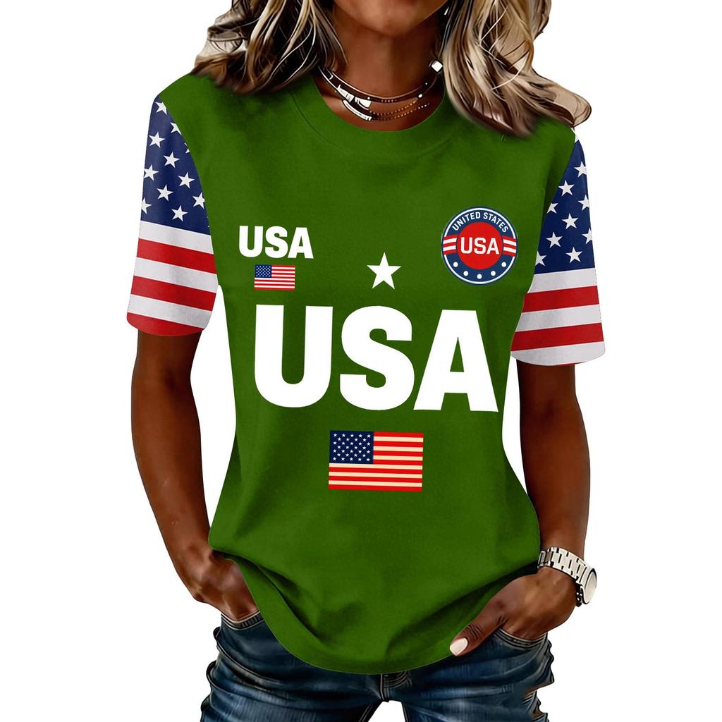 Blusa Feminina da Moda Casual de Manga Curta com Estampa e Gola Redonda