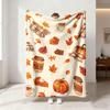 1pc Hello Fall Pumpkin Maple Leaf Coffee Pie Seamless Print Flannel Blanket Cozy Soft Throw Blanket For Couch Bedroom Autumn