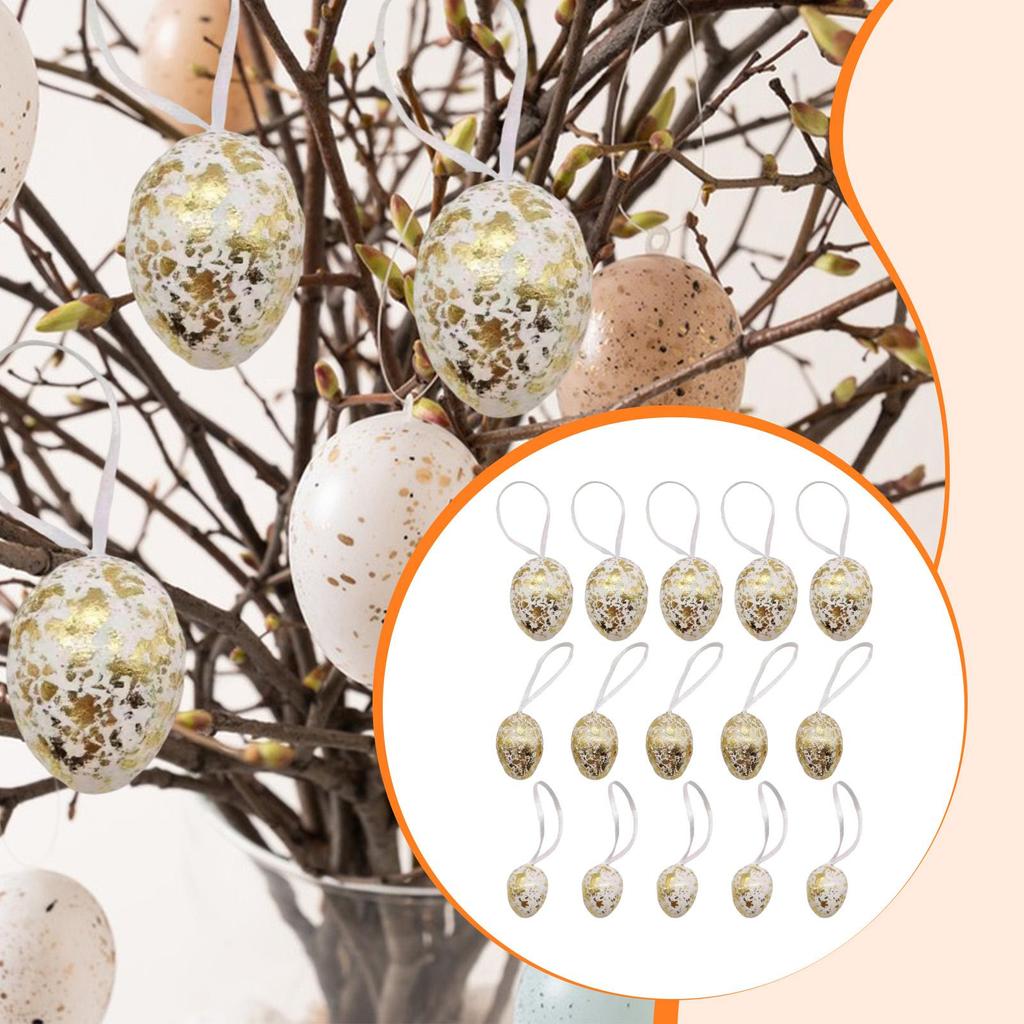 Gold Easter Egg Hanging Ornaments Set Durable Plastic Pendants for Farmhouse Garden Yard Festive Spring Party Decor