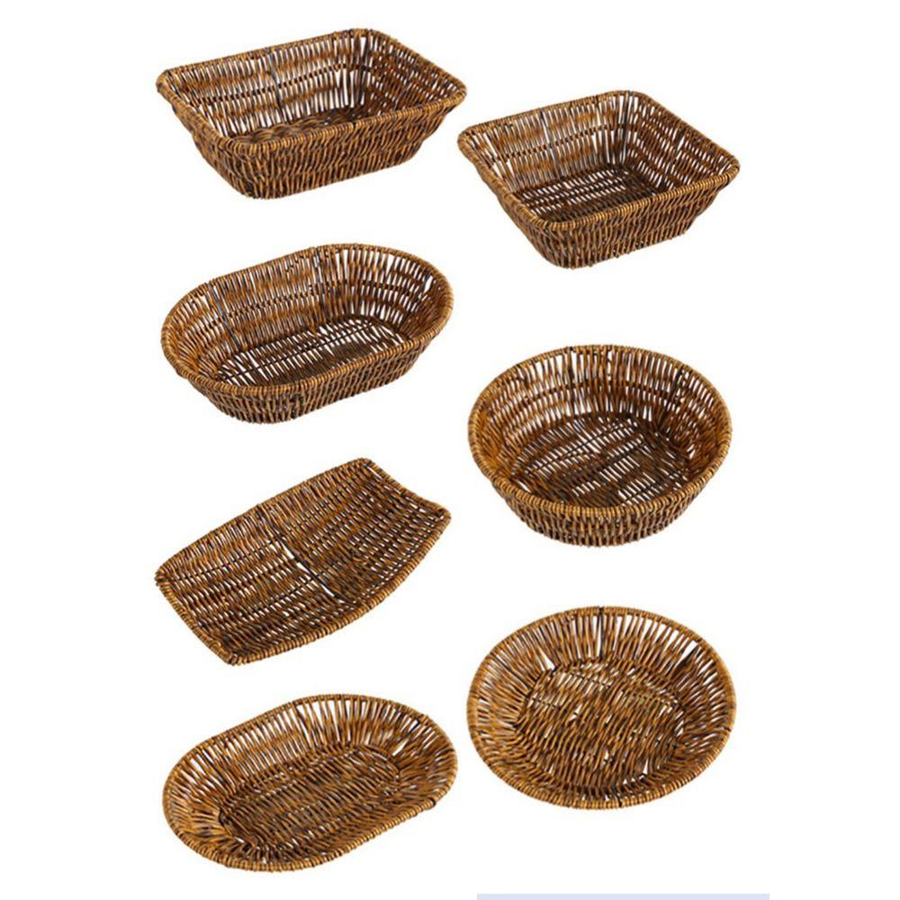 1Pcs Round Rectangular Shape Storage Tray Breakfast Bread Food Plastic Rattan Threads Basket