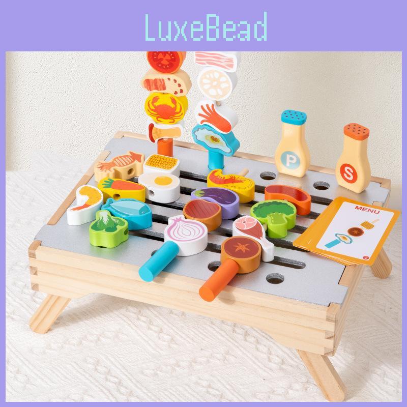 Simulation Wooden Barbecue Rack Cooking Family Interactive Children Set Toy