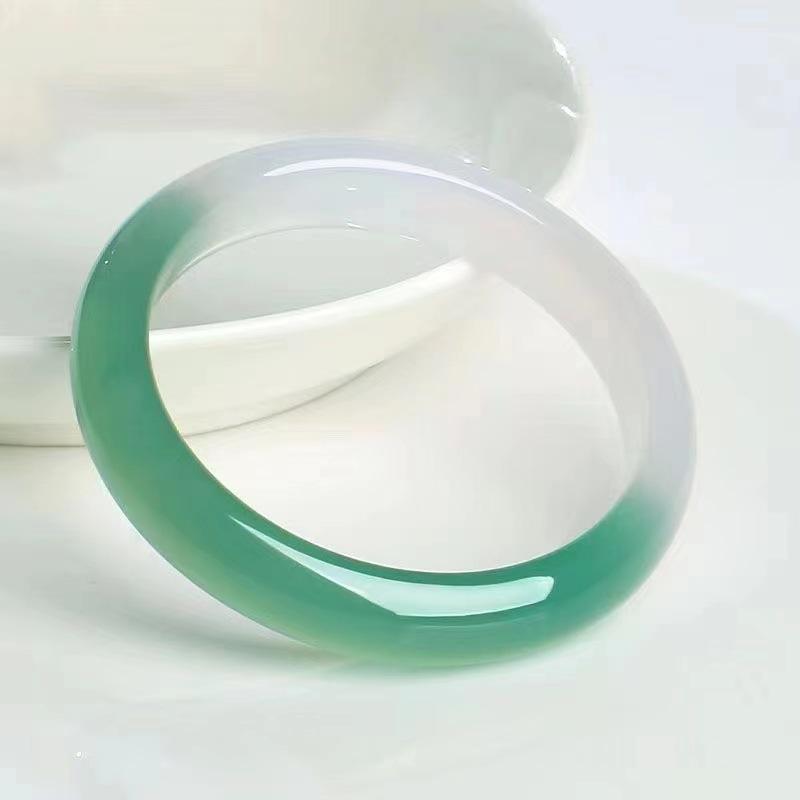 

Ледяное масло, зеленый далекий горный браслет из халцедона, половина горы, половина воды, агат, женский нефритовый браслет, ювелирное изделие, подарок 63-64round bar