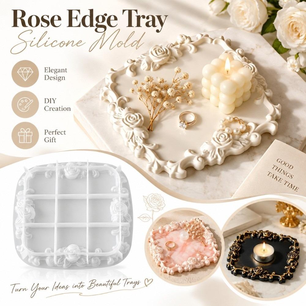 Reusable Rose Lace Tray Silicone Mold Plaster Tray Mold Jewelry Dish Candle Holder