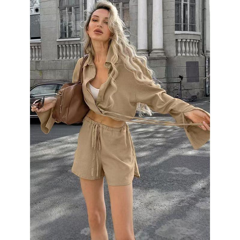 Fashion Style New Arrival Fashion Casual Long Sleeve Short Shirt Shorts Two-piece Set Shirt and Shorts Set