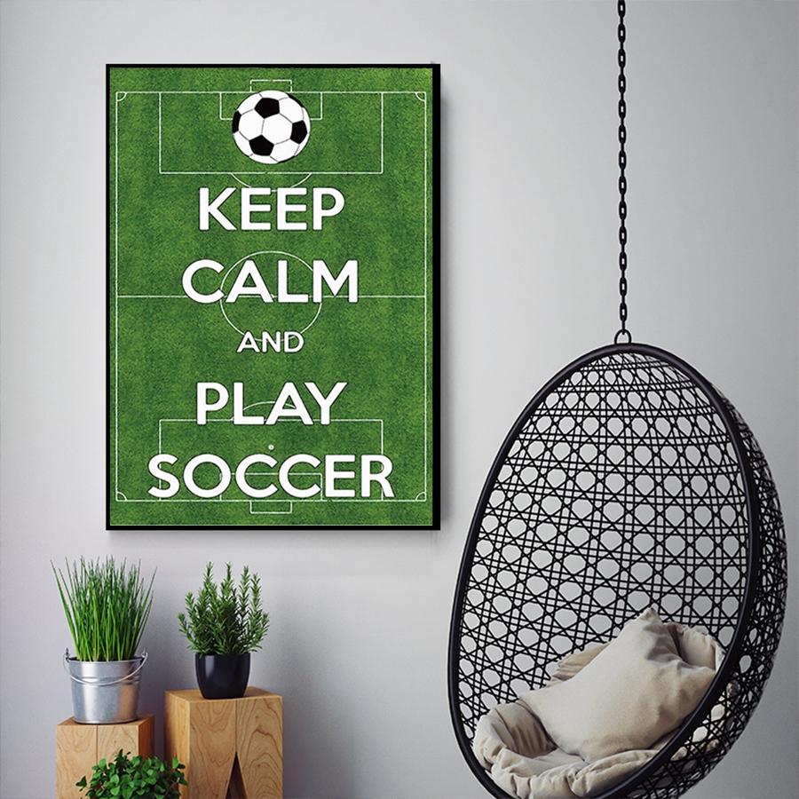 Play Soccer Quote Wall Art Green Letters Canvas Paintings for Interior Posters and Prints for Living Room No Frame