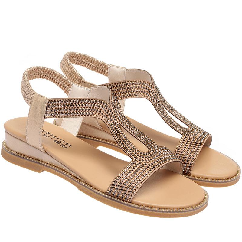 fashion Women Crystal Chunky Platform Sandals 2024 Summer Design Sandals  Ankle Strap Thick Bottom Low-heeled Elegant Fashion Flat Shoes