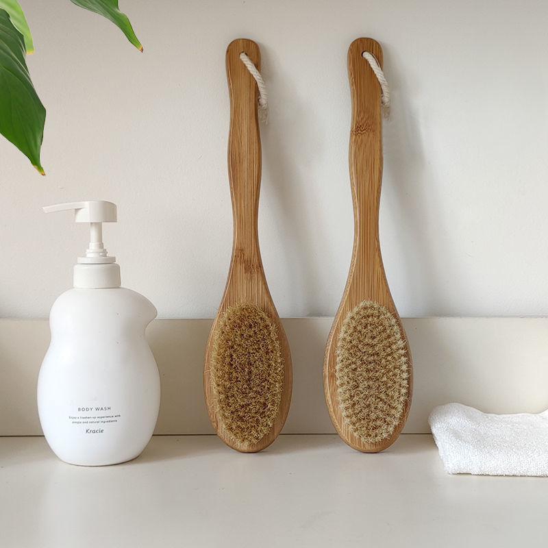 Long-Handled Wooden Bath Brush with Boar Bristles for Body and Back