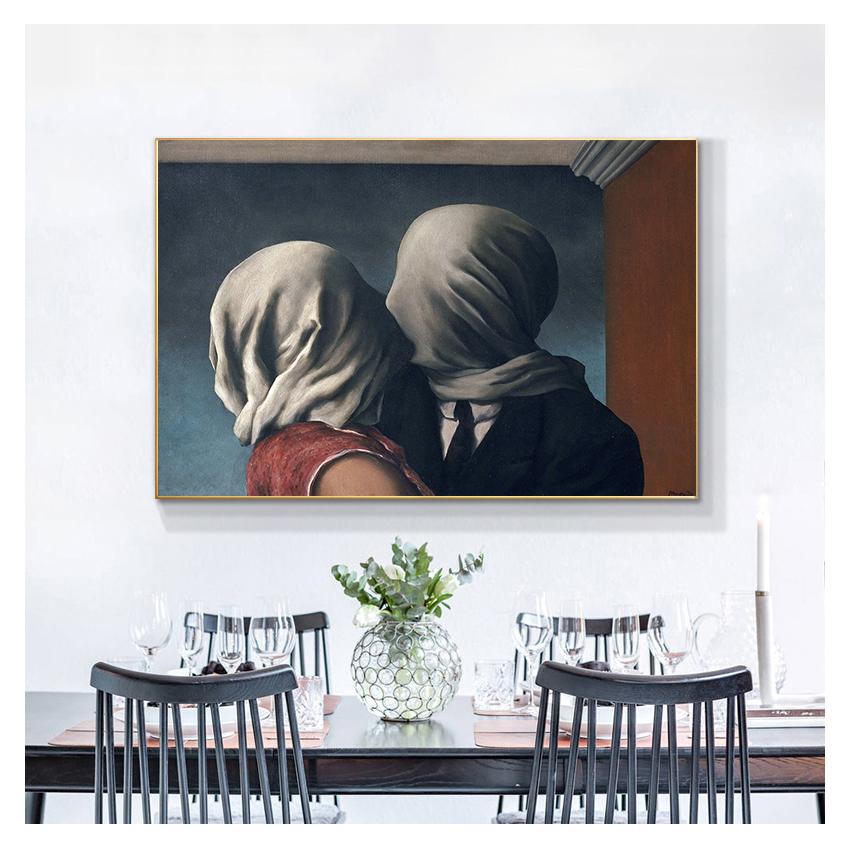 Magritte Leinwandbild Poster und Drucke Surrealismus Wandkunst Bilder für Heimdekoration Berühmtes Der Kuss Liebhaber Von Rene