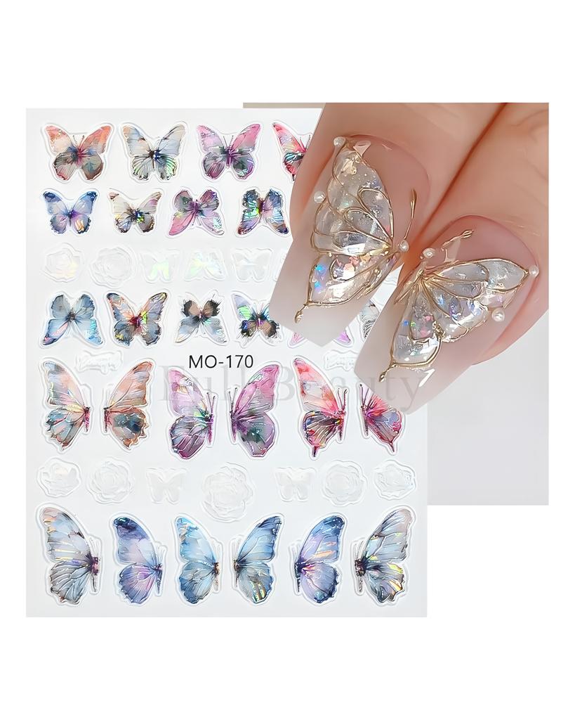 Colorful Butterfly Laser Manicure Decor Sliders Relief Engraved 5D Embossed Nail Stickers Nail Art Sticker Decal