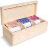 Natural Wood Creative Deco Tea Storage Box 3 Compartments Removable Dividers 22 X 9 X 7.5 Cm