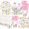 Spring Tulip Wildflower Party Set: Disposable Plates, Napkins, Tablecloth for Birthdays