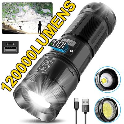 Lanternă LED super luminoasă de 120000 lumeni, reîncărcabilă tip C, 9000 mAh XPH90 COB, lanternă cu afișaj digital pentru exterior