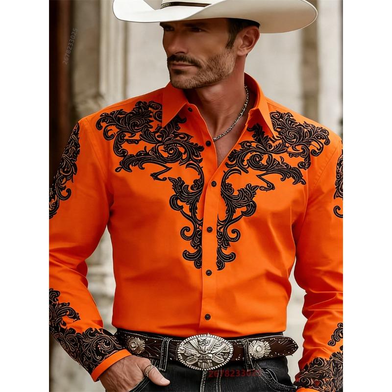 Camicia da uomo stile Western Cowboy, Stampa Fashion, Manica Lunga, Collo a revers Retro, Vestibilità Slim, Camicia Casual da Esterno, Taglie XS-6XL, 21 Colori
