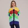 Women's Autumn and Winter Large Size Striped Patchwork Woven Jacket Sweater