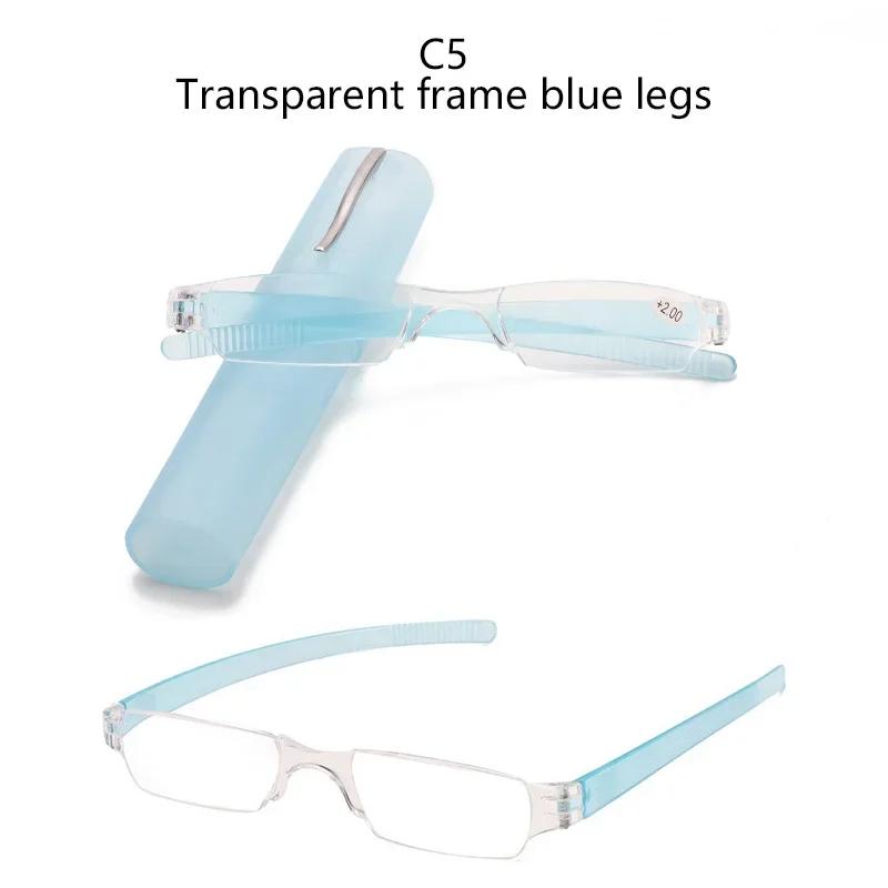 Men Reading Glasses Ultra-light Pen Holder Reading Glasses with Box Multi-color One-piece Plastic Presbyopic Glasses +1.0 To +4