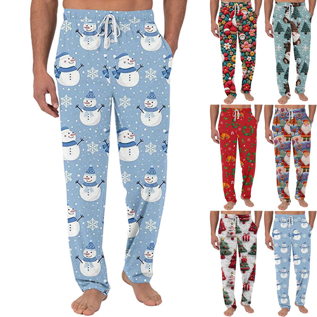 Men's Christmas-Printed Pocket & Sleep Pants | Soft Cotton Blend, Elastic Waist