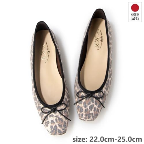 IK Plus Women's Leopard Fabric Ballet Flats, Size 120, 23.0 cm, 2E