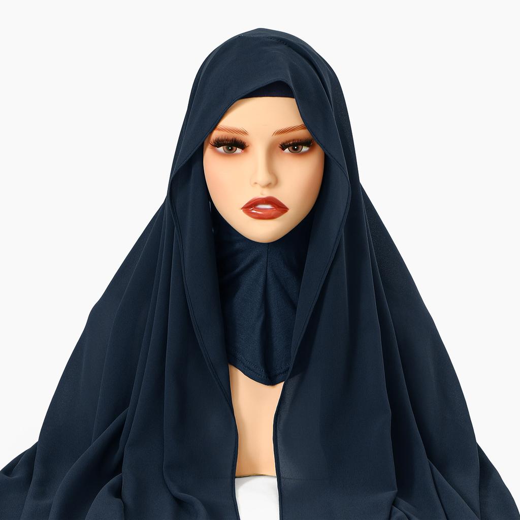 Ramadan Instant Hijab Set Long Neck Cap With Chiffon Scarf Solid Bonnet Hat And Scarf Combo Muslim Woman Hijab Shawl Wrap Turban