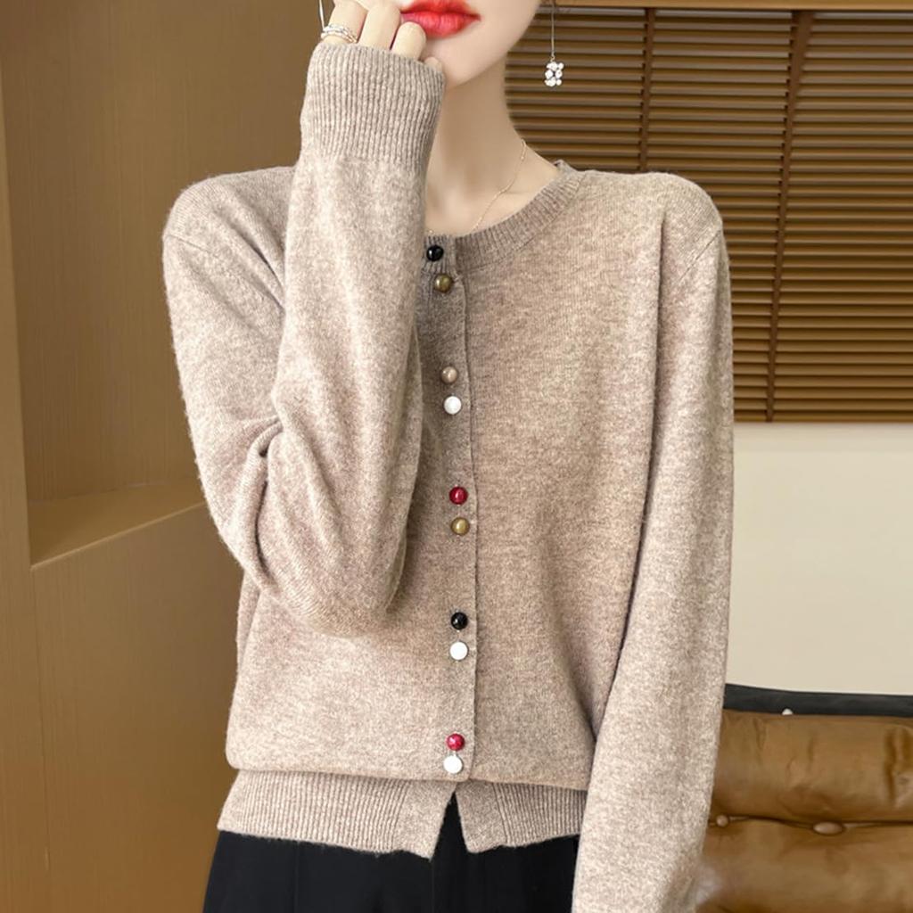 Herbst Office Strick Einfarbig Große Größen [ODFMCE] Damen Cardigan, Farbe, Elegant, (JP, Alphabet, M, Kamel)