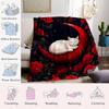 Cat On Red Moon Flannel Blanket Warm Soft Halloween Christmas Couch Warm Cozy Decorative Decor Gift for All Season
