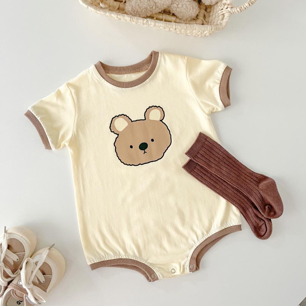 Korean Style Bear Cartoon Baby Onesie - Summer Short Sleeve Romper for Boys & Girls 80 cm