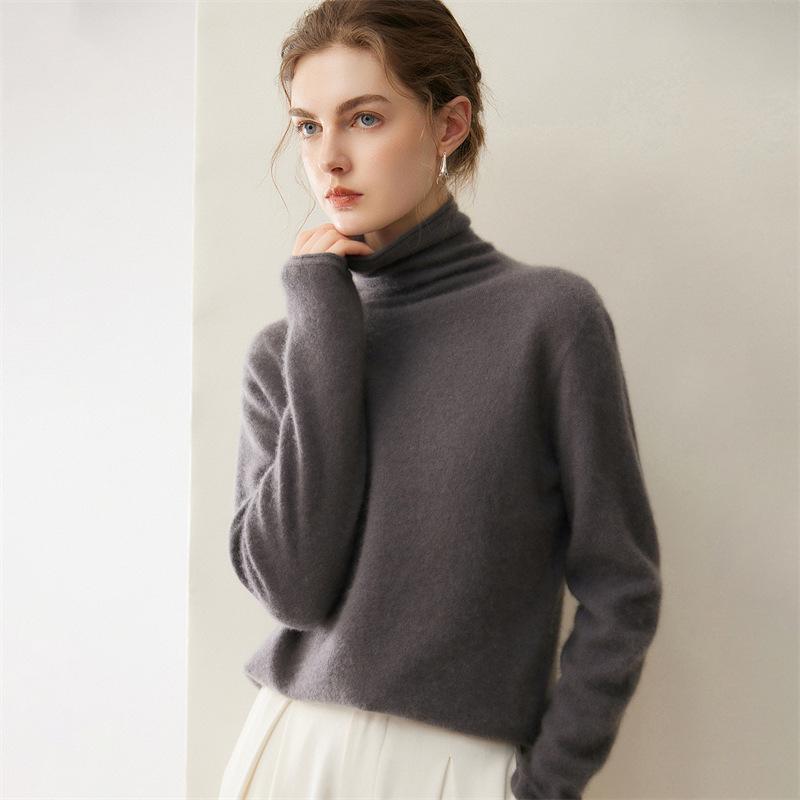 Women's Slim-Fit 100% Cashmere Turtleneck Sweater - Versatile Autumn/Winter Knitwear