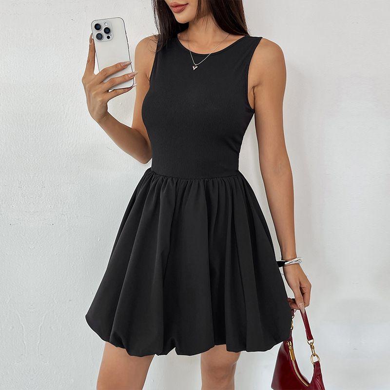 Vest Dress2025 Women's New Summer Sleeveless Open Back Bud Short Skirt Stitching Ruffle Vest Dress
