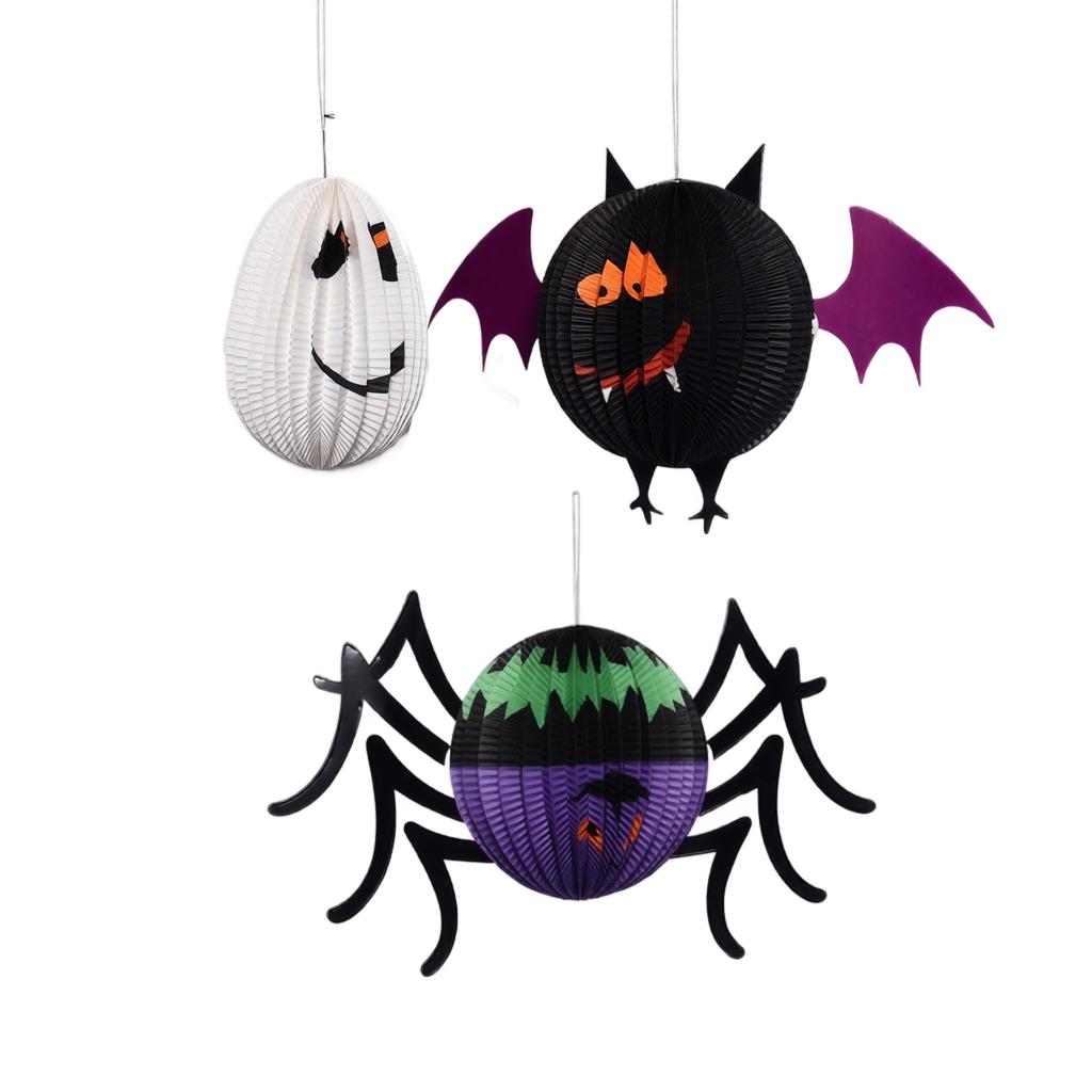 Halloween Paper Hanging Decorations Spider Bat Ghost Paper Lanterns Set for Indoor Outdoor Party Festival Hanging Ornaments