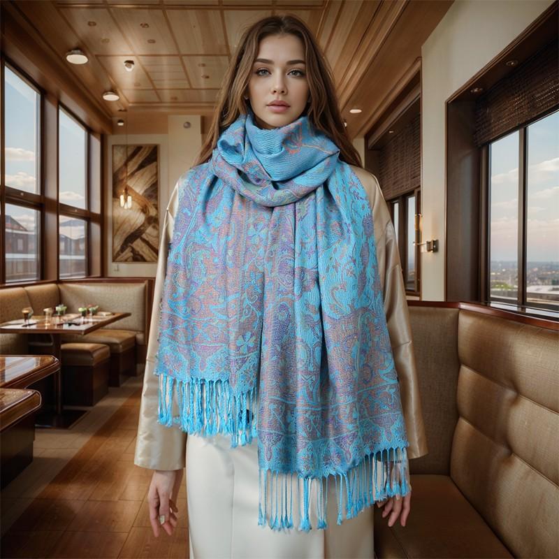 

Women National Style Flower Pattern Scarf Jacquard Pashmina Cashmere Tassel Classic Shawl Coldproof Warm Neck Protection ONE SIZE