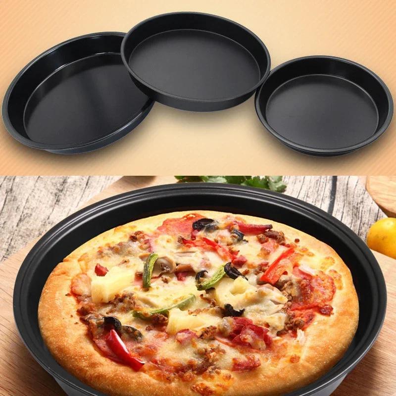 Kitchen Pizza Mould Pan Carbon Steel Ware Round Baking Tray Heat-resistant for Home Baking Pan Round Pizza Tray Pie Tins Black