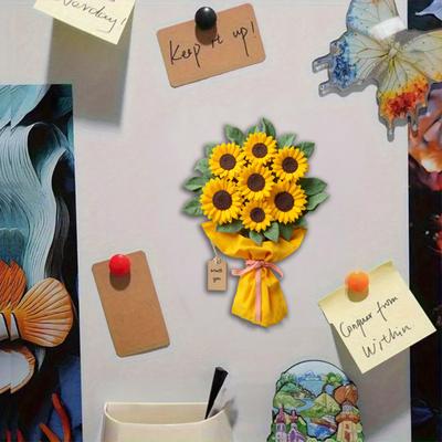 2D Acrylic Refrigerator Magnet London Golden Fish Potted Plants Sunflower Bouquet Fridge Magnet Home Kitchen Cabinet Locker Decoration