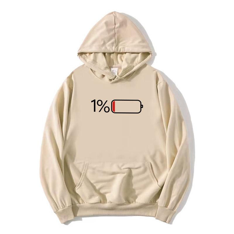 1 Percent Low Battery Status Icon Minimalist Hoodies Long Sleeve Women Men Sweatshirt with Pocket Graphic Print Pullover Unisex