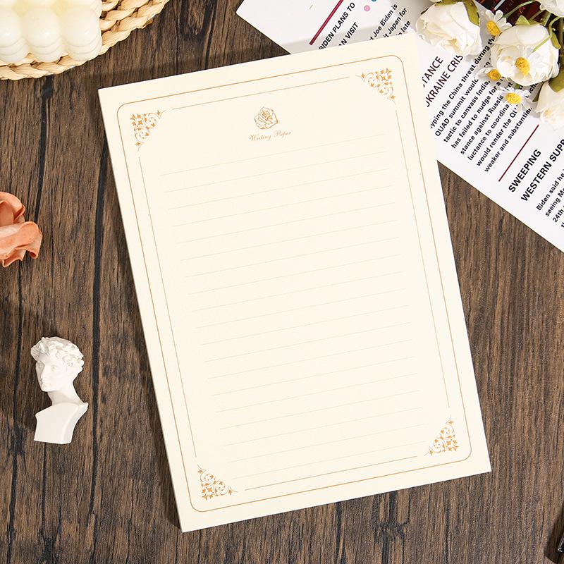 Golden Rose Romantic Retro Letter Paper - Handwritten Love Stationery (B5, A5, A4)