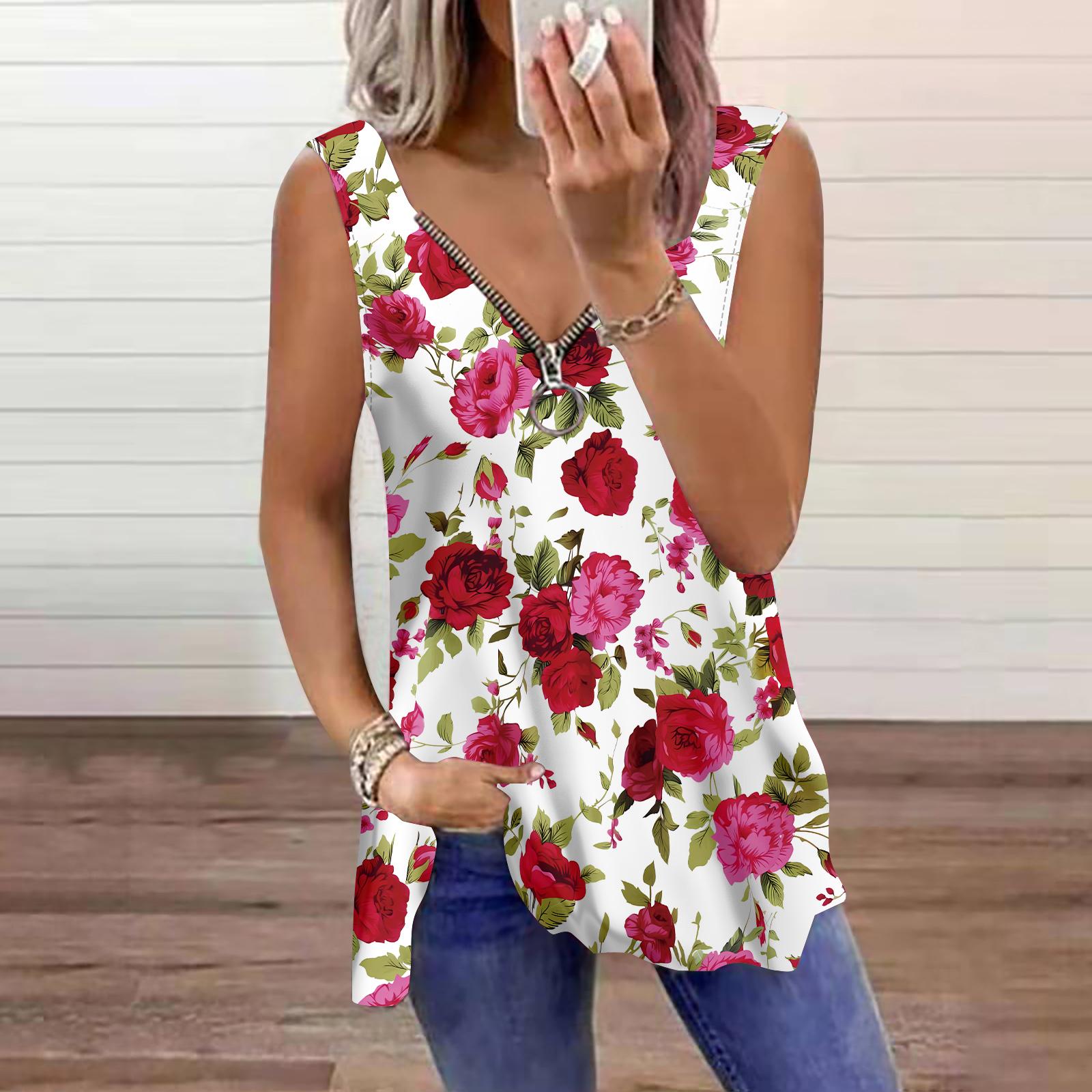 

Женский топ, летний, красный, с принтом феи, повседневный, большого размера, без рукавов, на молнии, с V-образным вырезом, майка 8XL разноцветный