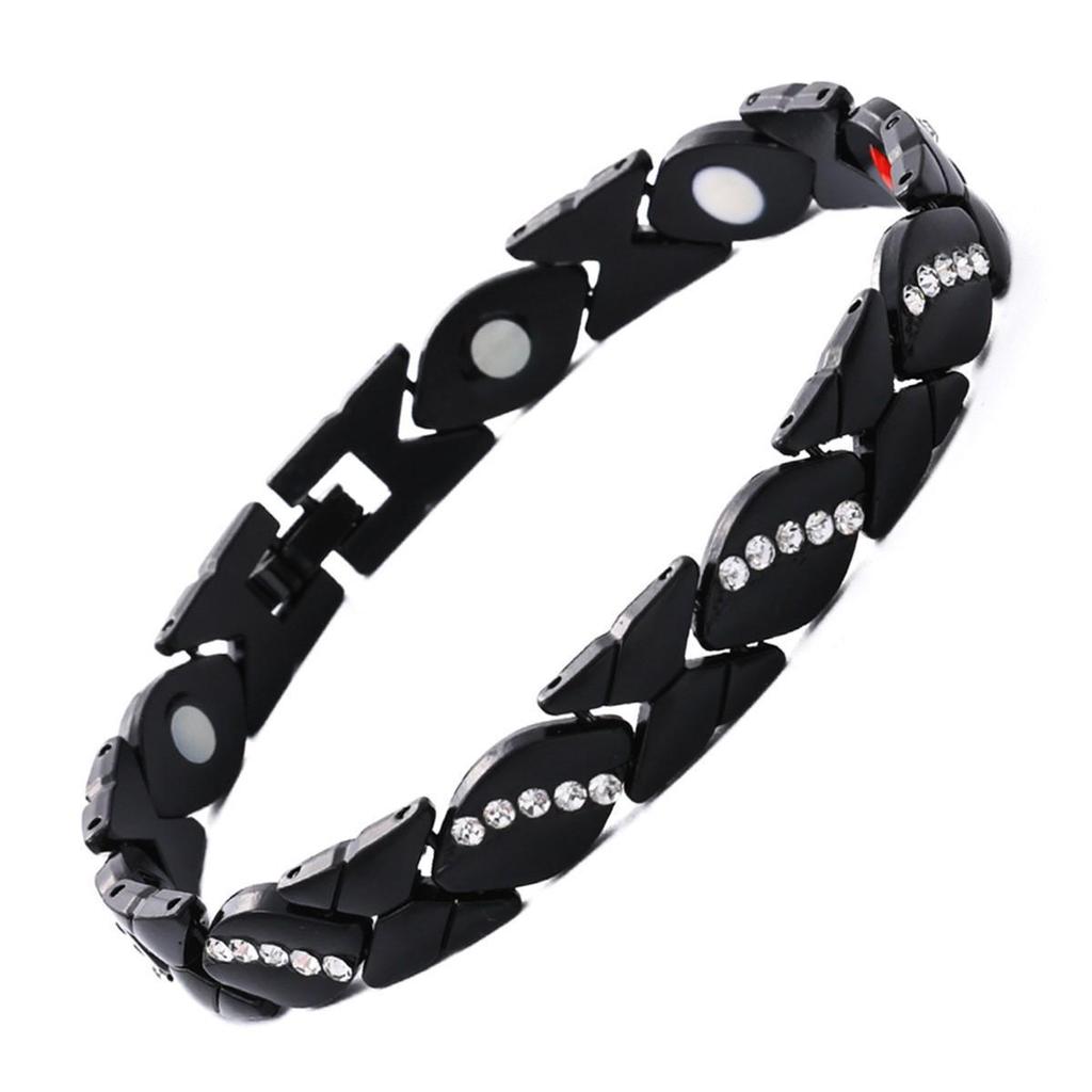 European & American Magnetic Bracelet: Fashionable Four-leaf Clover Alloy with Diamond Inlay, Single Row Magnetic Jewelry for Women.