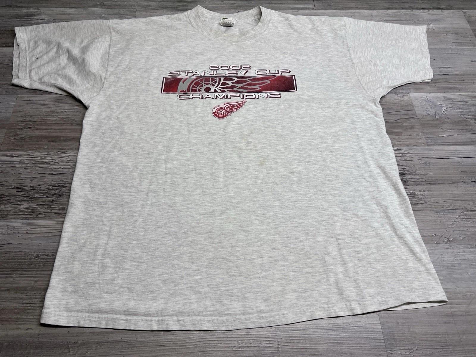 Vintage Detroit Red Wings Stanley Cup 2002 T-Shirt 2XL NHL Hockey Double Sided 4XL