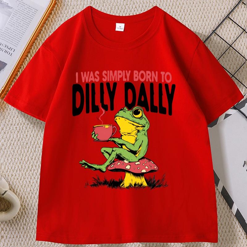 

Born To Dilly Dally TShirt Unisex Women Vintage Frog Tshirt Funny Oversized Graphic Tee Comfortale Cotton Short Sleeve Clothes S