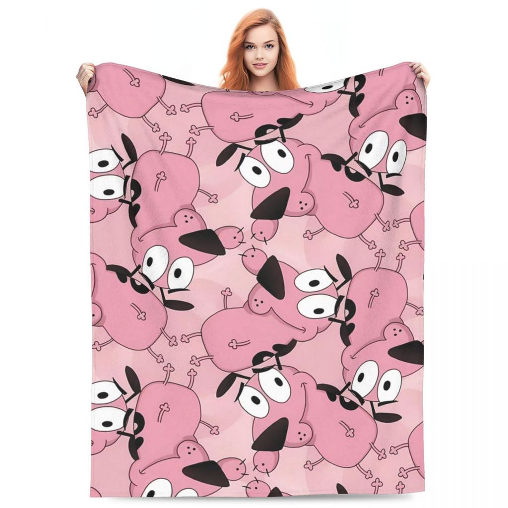 Warm Soft Blanket Travel Cowardly Dog C-Courage Collage Bedding Throws Flannel Bedspread For Home Decor Aesthetic Sofa Bed Cover