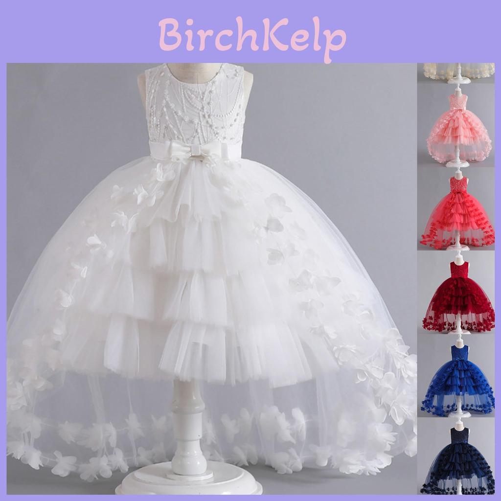 With Princess Dress Dress Childrens Bow Solid Color Sequin Performance Cake Dress