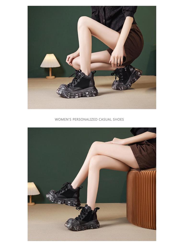 Dámské kotníkové boty z pravé kůže, černé: Lehká, Silná podrážka, Britský styl, Podzim/Zima 2025.