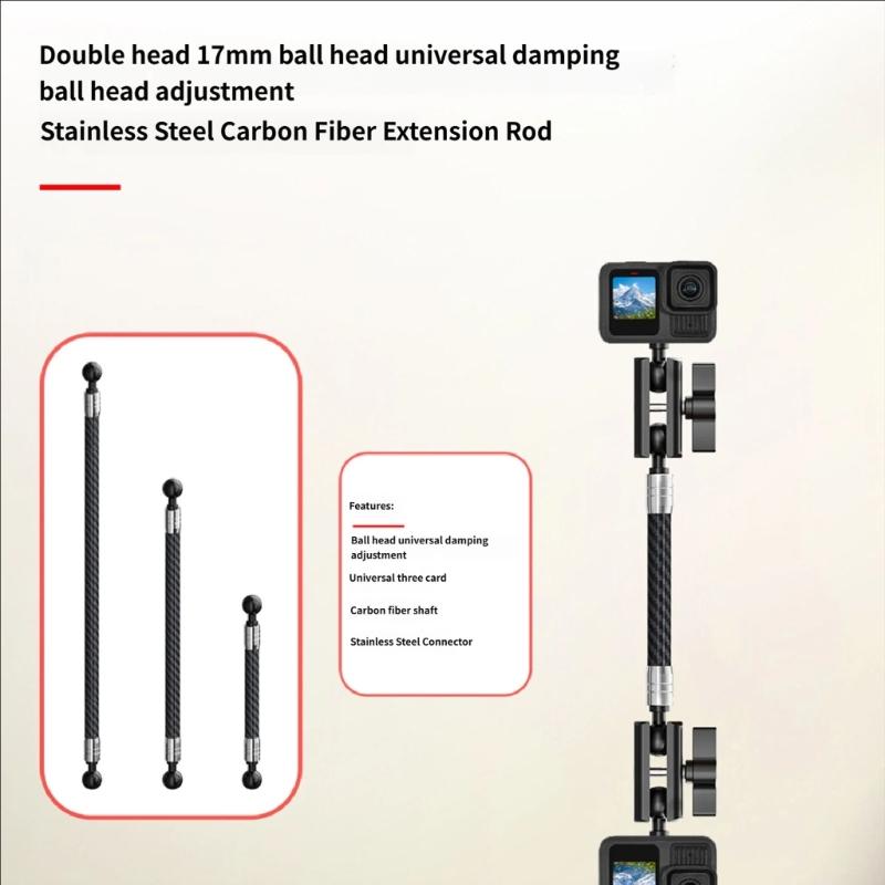 Double 17mm 25mm Ball Head Carbon Fiber Extension Rod Stainless Steel Connectors For Action Camera GPSs Phone Mount