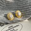Luxury Mid Ancient Style Vintage Metal Brushed Inlaid with Rhinestone Oval Stud Earrings Fashion Jewelry Accessories for Womens