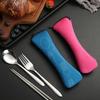 Cutlery Set with Zipper Bag Stainless Steel Travel Utensils Kit Fork Spoon Chopsticks Durable Storage Pouch