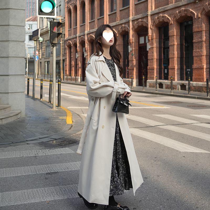 

Women s Extra Long Gray Trench Coat - Spring/Autumn Plus Size, Ankle Length S (80-100 jin) бежевий