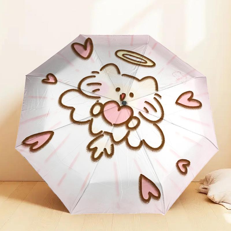 Entzückender Engel Katze Herz Regenschirm: Automatisches Öffnen und Schließen, Outdoor-Reiseaccessoire, Leicht und Langlebig, Perfektes Geschenk für Tierliebhaber 139