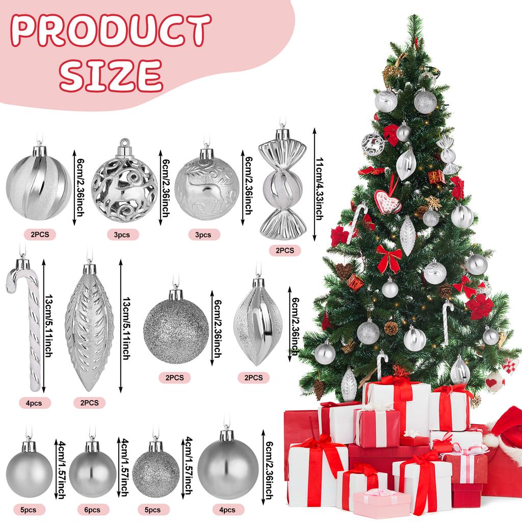 36 Pcs Christmas Candy Cane Ornament Christmas Tree Hanging Decorations With Rope Shatterproof Tree Ornament (Silver)